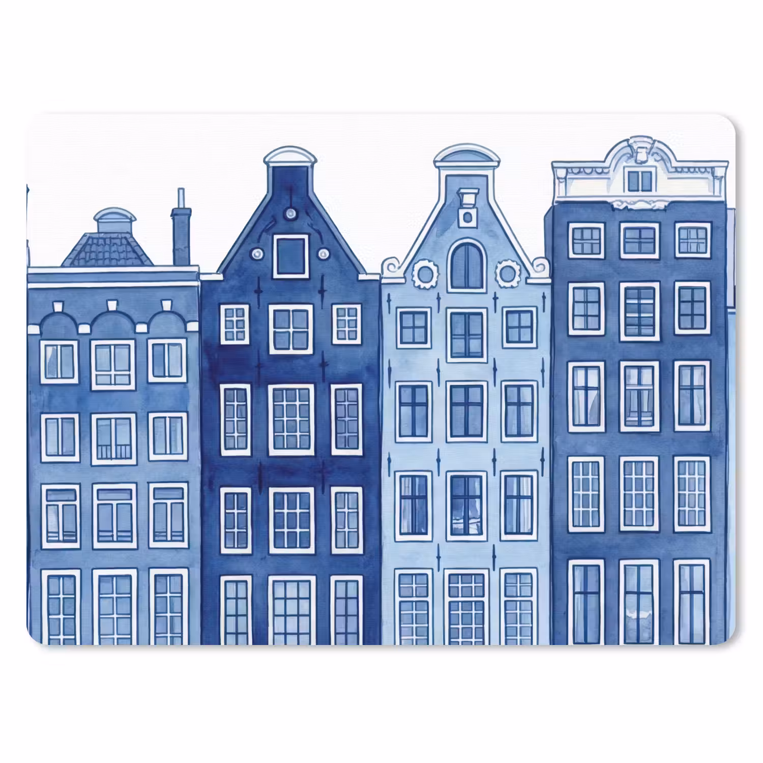 Mouse Pad - Watercolor - Canal houses - Delft - Blue