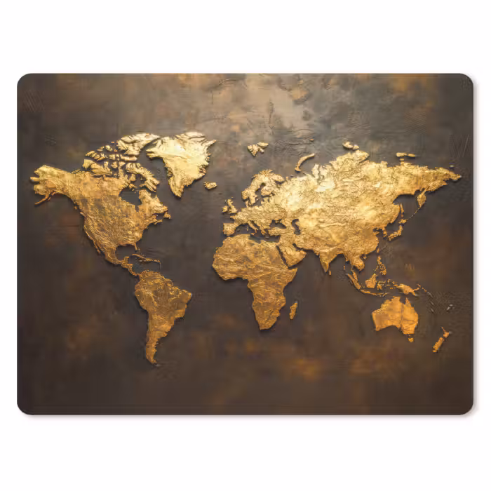 Mouse Pad - World map - Gold - Rust
