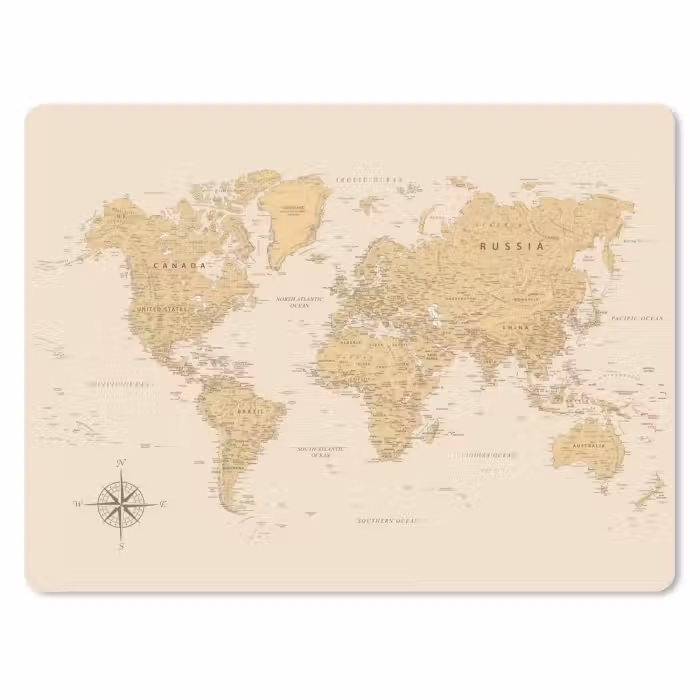 Mouse Pad - World map - Realistic - Beige