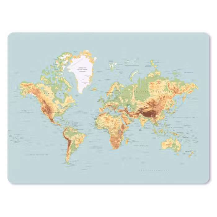 Mouse Pad - World map - Realistic - Blue