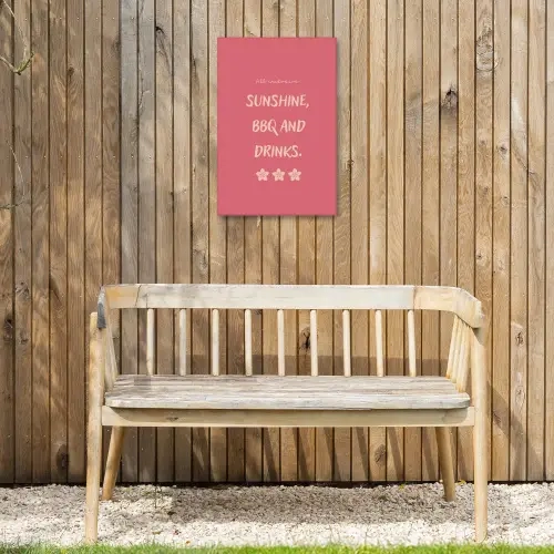 BBQ - Quote - Roze - Zomer Tuinposter op houten frame 2 cm dik klein -sfeer4