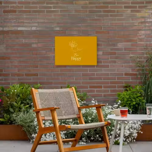 Bee Happy Tuinposter op houten frame 2 cm dik klein -sfeer3