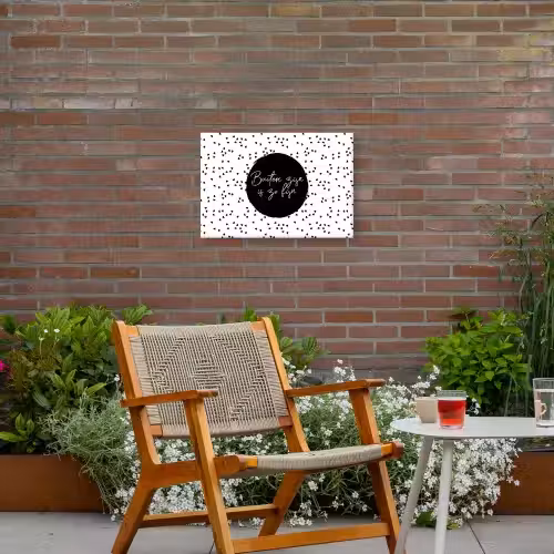 Buiten zijn is zo fijn - Tekst - Tuin - Quotes Tuinposter op houten frame 2 cm dik klein -sfeer3