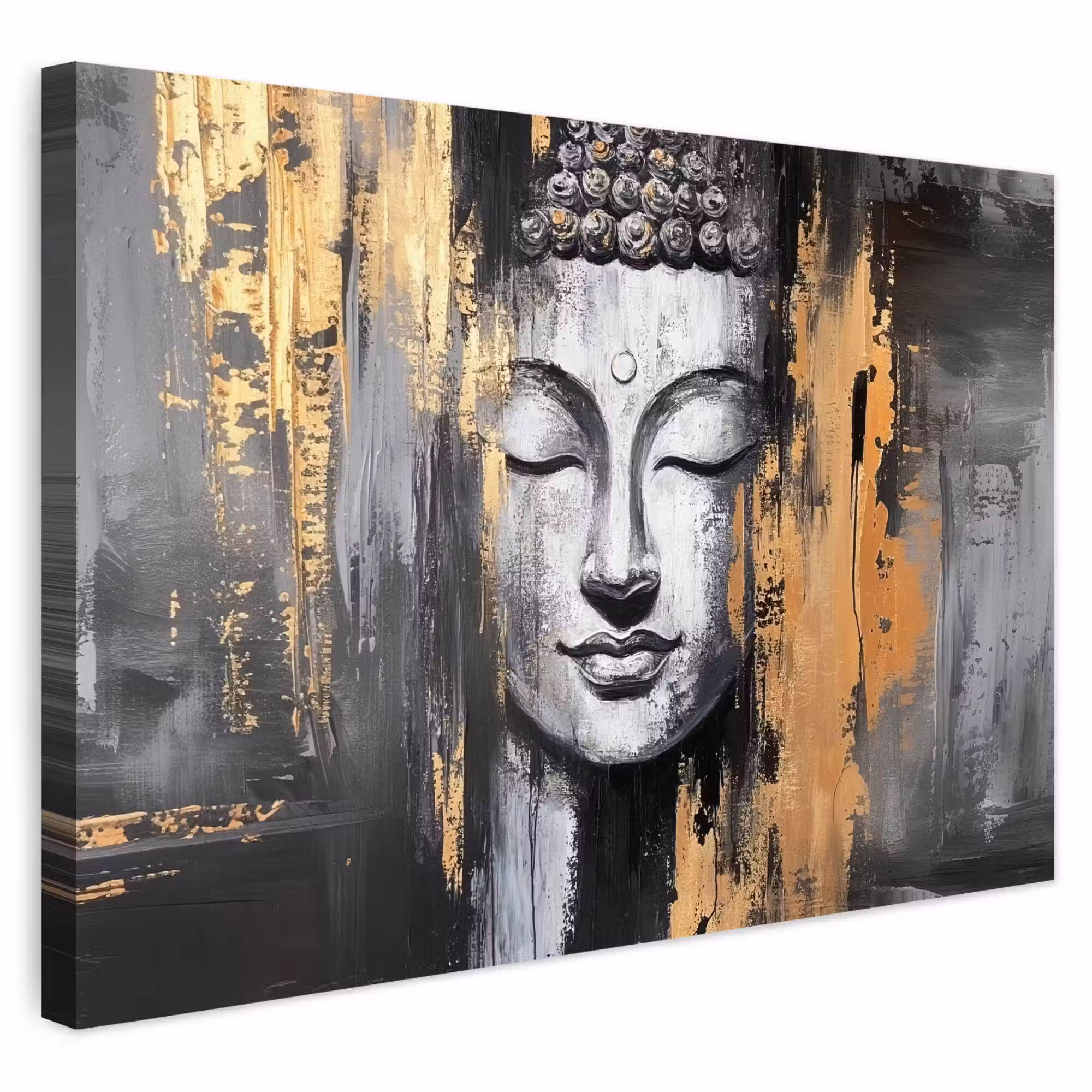 Outdoor Canvas Print - Buddha - Brush strokes - Gold - Abstract