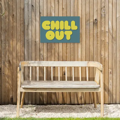 Chill out - Geel - Blauw Tuinposter op houten frame 2 cm dik klein -sfeer4