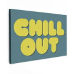 Chill out - Geel - Blauw Tuinposter op houten frame 2 cm dik klein -3d