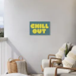 Chill out - Geel - Blauw Tuinposter op houten frame 2 cm dik klein -sfeer1