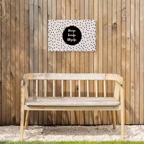Huisje. Tuintje. Wijntje - Quotes - Tekst - Wijn - Tuin Tuinposter op houten frame 2 cm dik klein -sfeer4