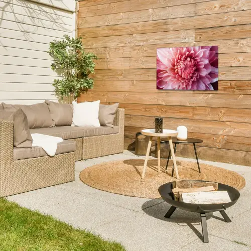 Dahlia - Bloem - Close up - Roze Tuinposter op houten frame 2 cm dik klein -sfeer2