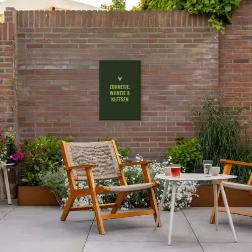 Donkergroen - Quote - Zon - Zomer Tuinposter op houten frame 2 cm dik klein -sfeer3