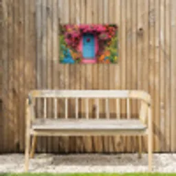 Bloemen - Deur - Roze Tuinposter op houten frame 2 cm dik klein -sfeer4