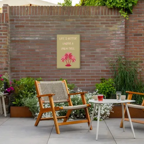 Groen - Zomer - Quote - Palmboom Tuinposter op houten frame 2 cm dik klein -sfeer3