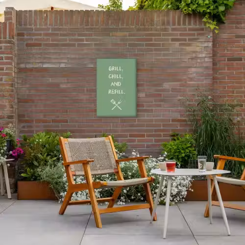 Grill - Groen - Zomer - Quote Tuinposter op houten frame 2 cm dik klein -sfeer3