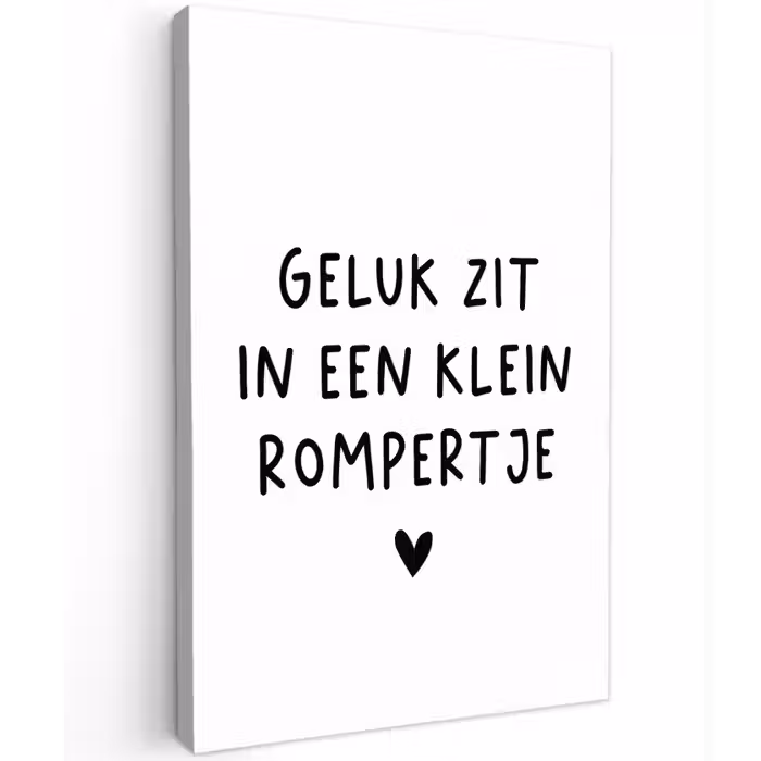 Geluk zit in een klein rompertje - Quotes - Spreuken Tuinposter op houten frame 2 cm dik klein -3d