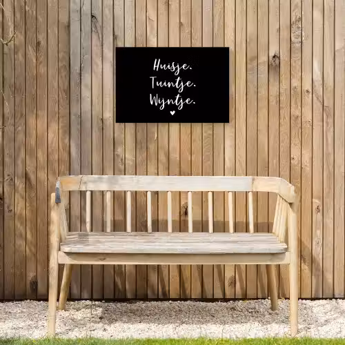 Huisje, tuintje, wijntje - Quotes - Tekst - Wijn - Thuis Tuinposter op houten frame 2 cm dik klein -sfeer4