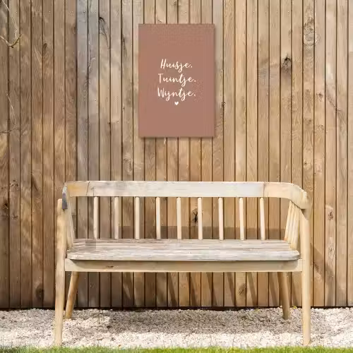 huisjetuintjewijntje-roze Tuinposter op houten frame 2 cm dik klein -sfeer4