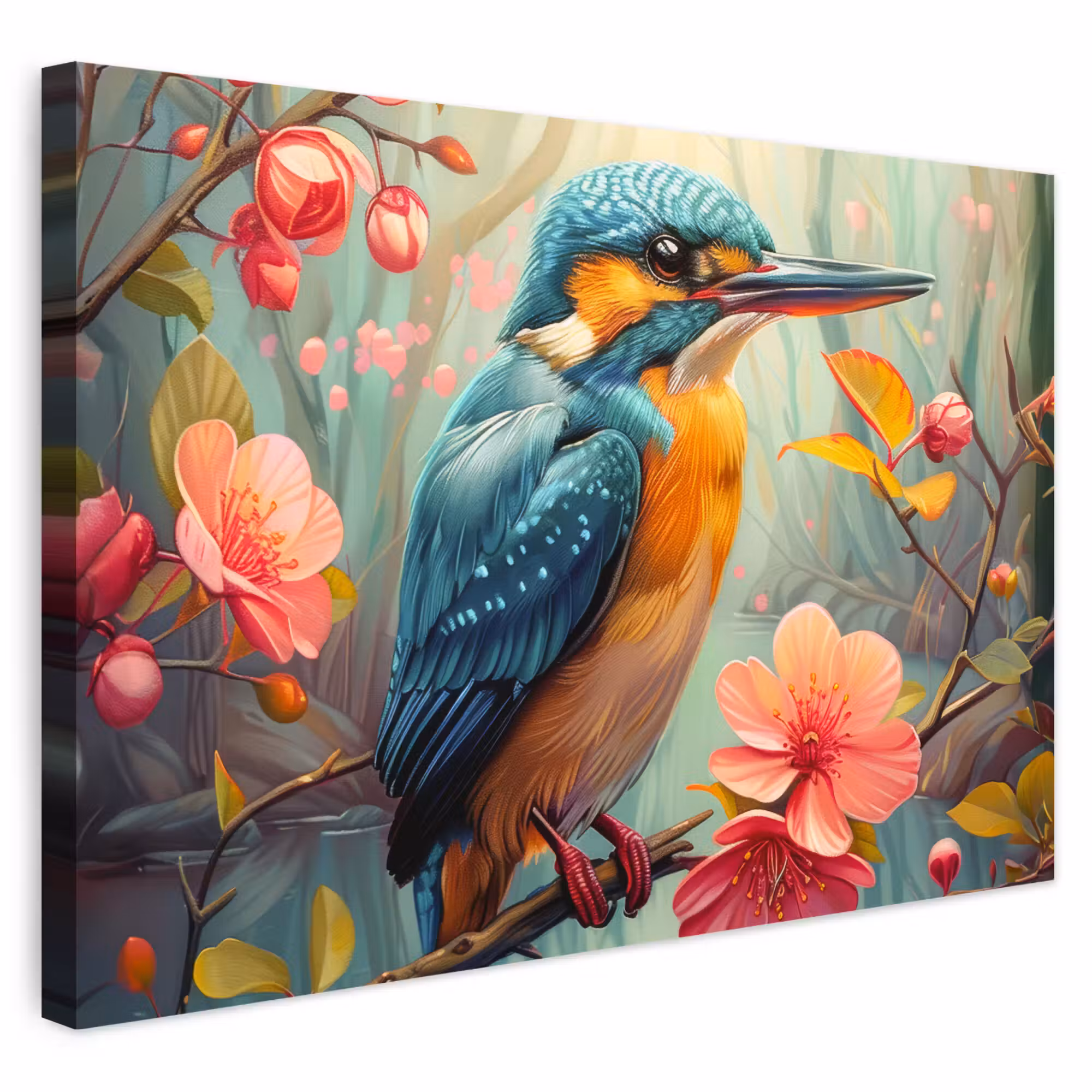Outdoor Canvas Print - Kingfisher - Blossom - Nature - Birds - Flowers