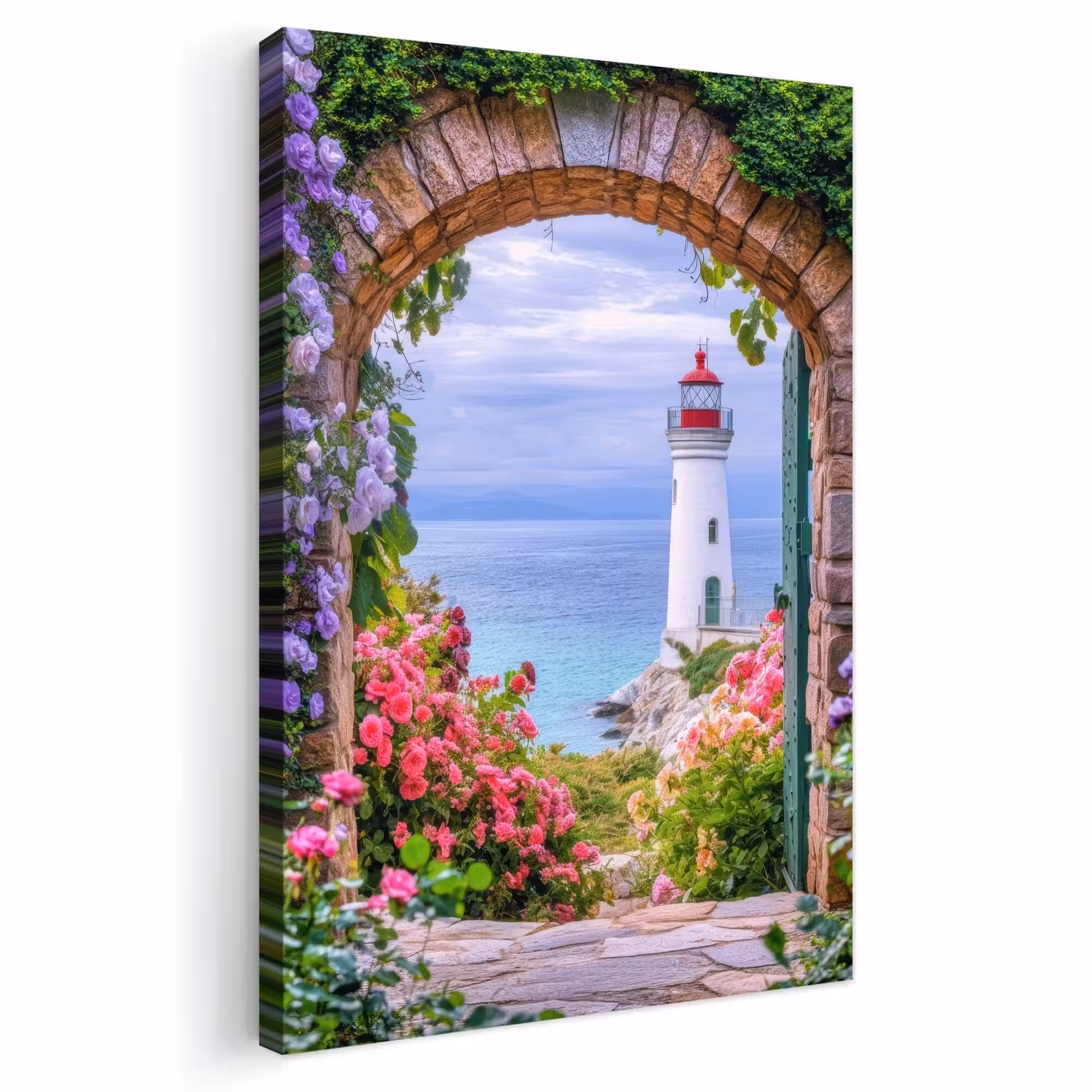 Outdoor Canvas Print - Look-through - Lighthouse - Flowers - View