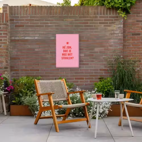 Roze - Zon - Quote Tuinposter op houten frame 2 cm dik klein -sfeer3