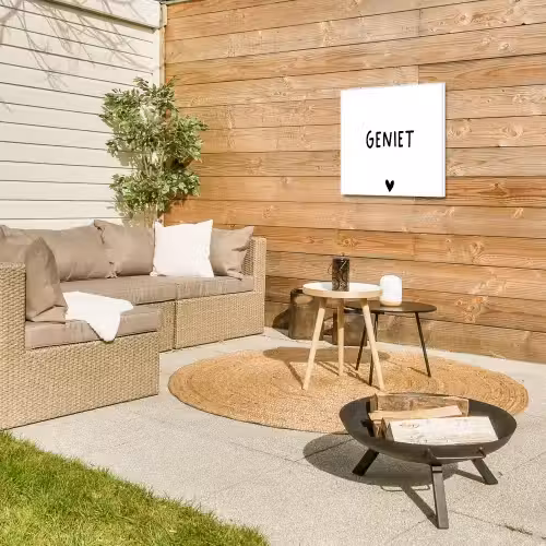 Spreuken - Geniet - Quotes Tuinposter op houten frame 2 cm dik klein -sfeer2