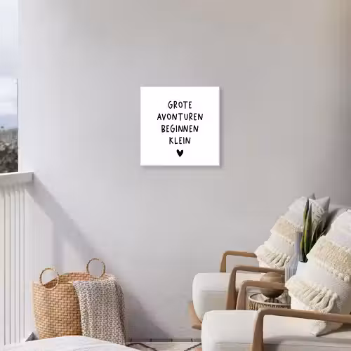 Spreuken - Grote avonturen beginnen klein - Quotes Tuinposter op houten frame 2 cm dik klein -sfeer1