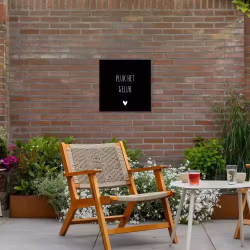 Quote - Spreuken - Pluk het geluk Tuinposter op houten frame 2 cm dik klein -sfeer3