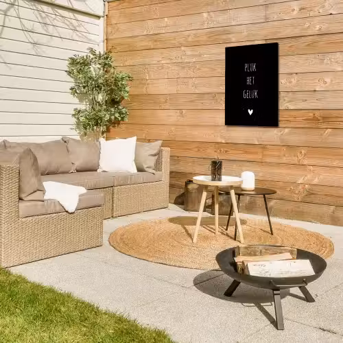 Quotes - Spreuken - Pluk het geluk Tuinposter op houten frame 2 cm dik klein -sfeer2