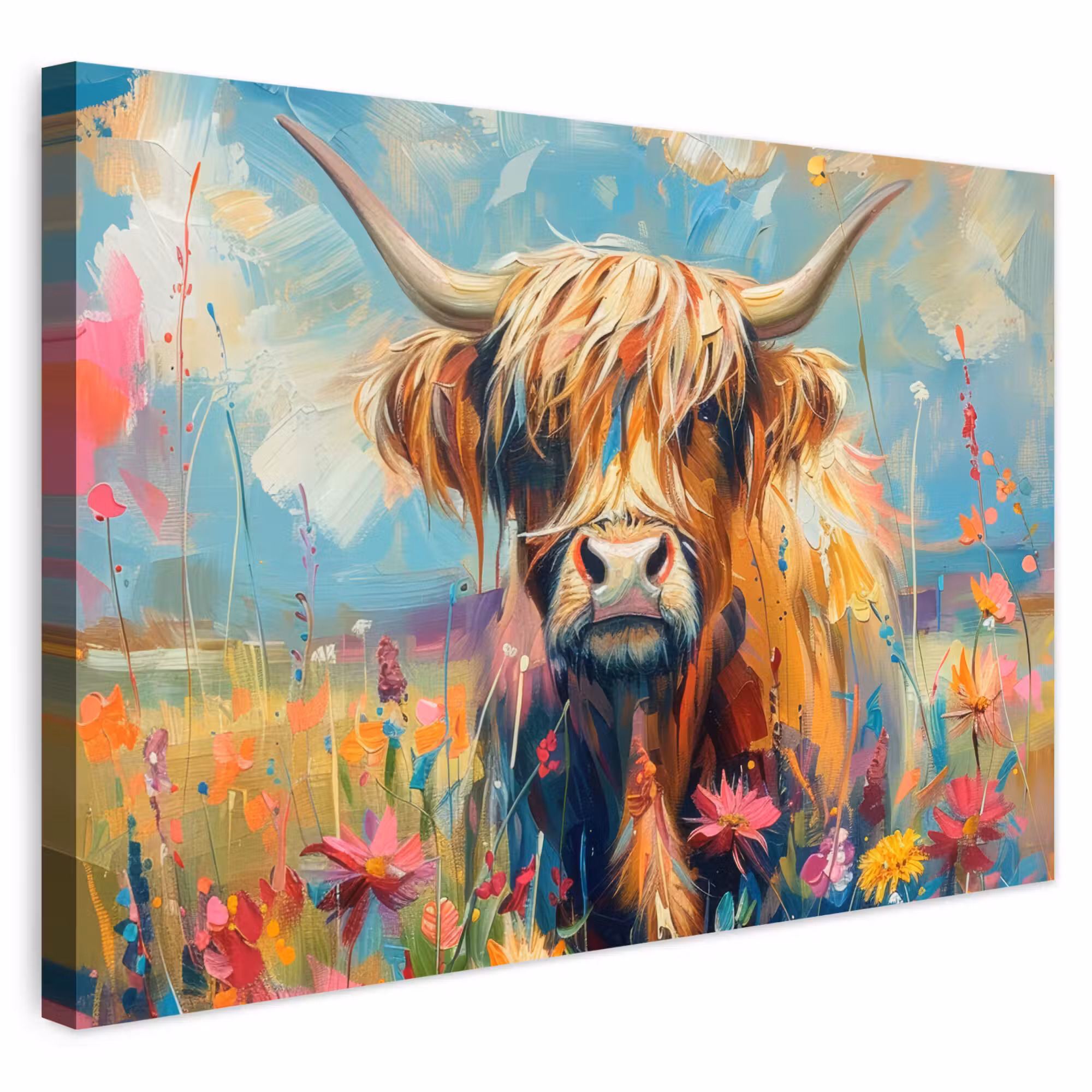 Outdoor Canvas Print - Scottish highlander - Nature - Colorful - Flowers