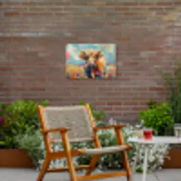 Schotse hooglander - Natuur - Kleurrijk - Bloemen Tuinposter op houten frame 2 cm dik klein -sfeer3