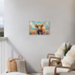 Schotse hooglander - Natuur - Kleurrijk - Bloemen Tuinposter op houten frame 2 cm dik klein -sfeer1