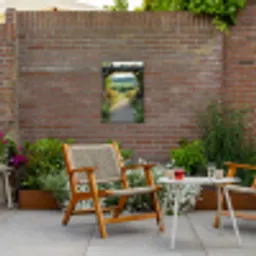 Doorkijk - Landschap - Natuur - Tuinboog - Bloemen Tuinposter op houten frame 2 cm dik klein -sfeer3