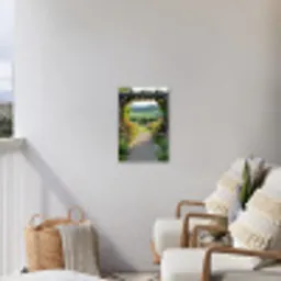 Doorkijk - Landschap - Natuur - Tuinboog - Bloemen Tuinposter op houten frame 2 cm dik klein -sfeer1
