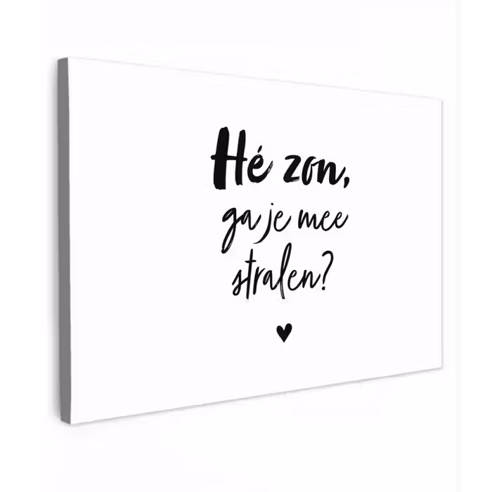 Zon - Tekst - Hé zon, ga je mee stralen? - Quotes Tuinposter op houten frame 2 cm dik klein -3d