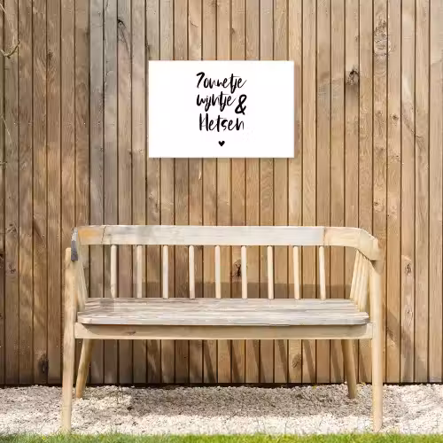 Zonnetje, wijntje & kletsen - Quotes - Tekst - Zomer - Wijn Tuinposter op houten frame 2 cm dik klein -sfeer4
