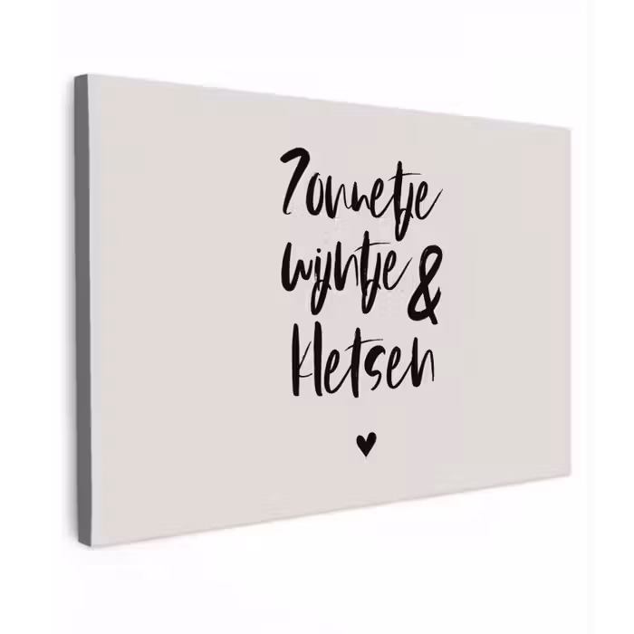Tekst - Wijn - Zonnetje, wijntje & kletsen - Quotes Tuinposter op houten frame 2 cm dik klein -3d