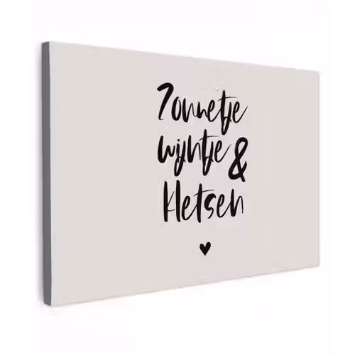 Tekst - Wijn - Zonnetje, wijntje & kletsen - Quotes Tuinposter op houten frame 2 cm dik klein -3d