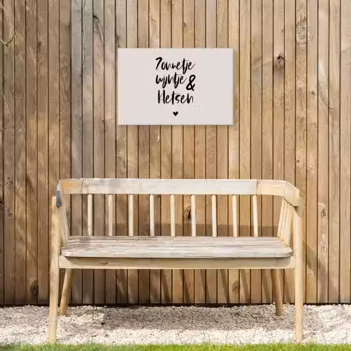 Tekst - Wijn - Zonnetje, wijntje & kletsen - Quotes Tuinposter op houten frame 2 cm dik klein -sfeer4