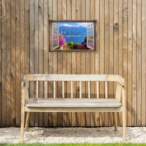 Doorkijk - Berg - Landschap - Uitzicht - Meer Tuinposter op houten frame 2 cm dik klein -sfeer4