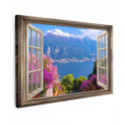 Doorkijk - Berg - Landschap - Uitzicht - Meer Tuinposter op houten frame 2 cm dik klein -3d