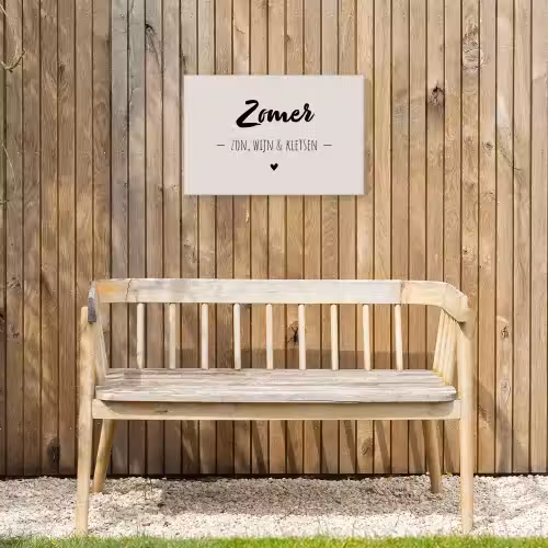 Wijn - Zomer zon, wijn & kletsen - Quotes - Tekst Tuinposter op houten frame 2 cm dik klein -sfeer4