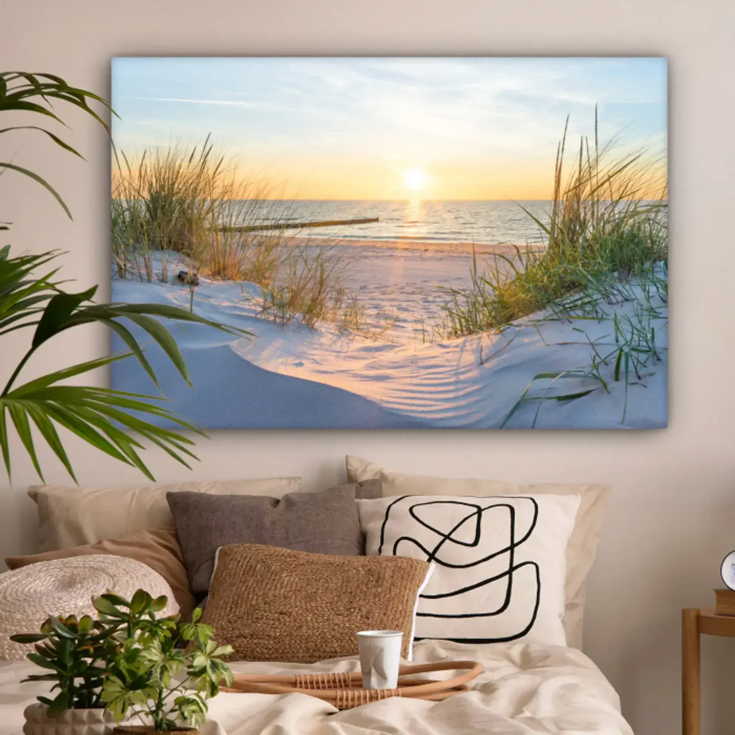 Canvas painting – Beach – Sun – Dunes – Grass – Sand – Horizon
