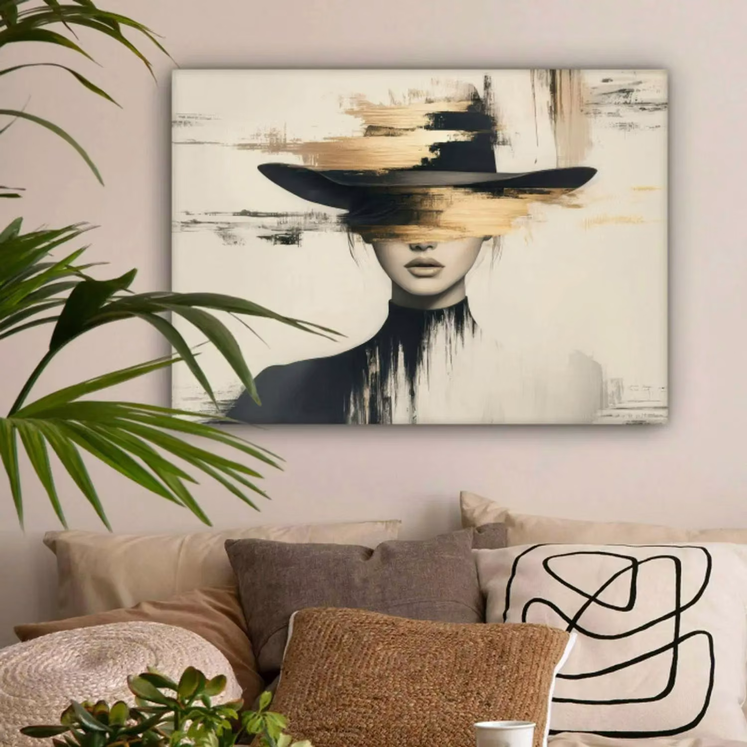 Canvas schilderij - Vrouw - Hoed - Verf