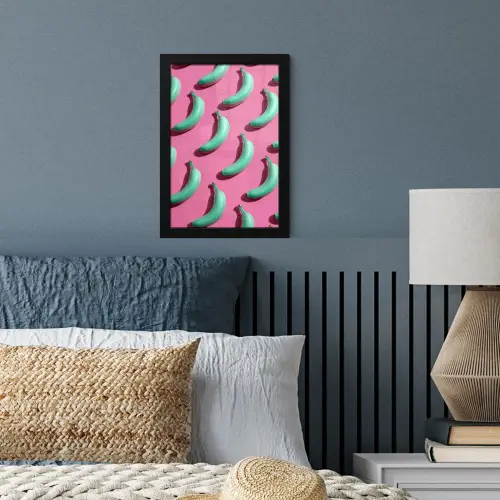 Bananen - Patroon - Blauw - Roze fotolijst zwart zonder passe partout klein -sfeer3