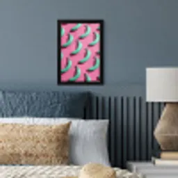 Bananen - Patroon - Blauw - Roze fotolijst zwart zonder passe partout klein -sfeer3