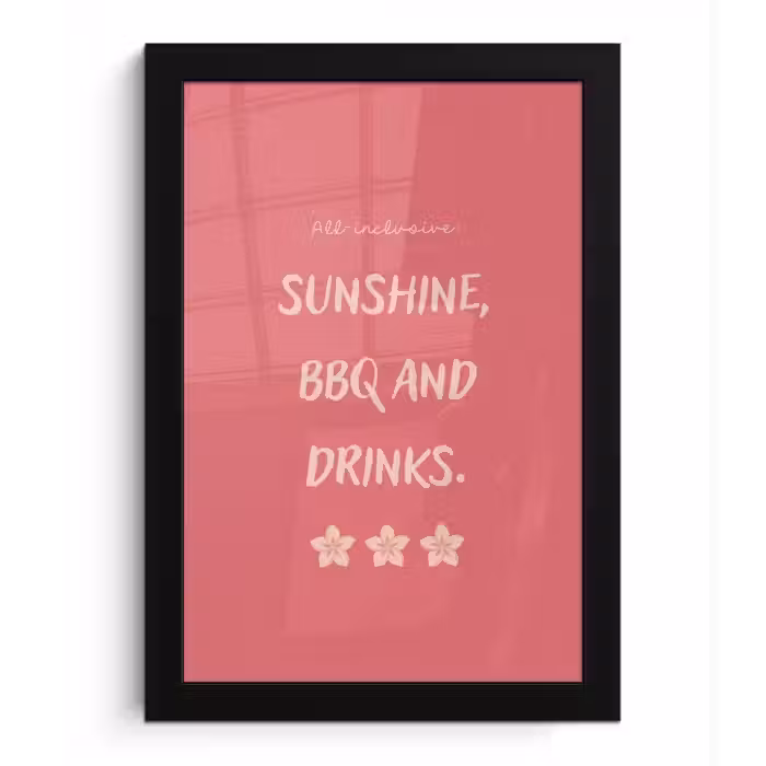 BBQ - Quote - Roze - Zomer fotolijst zwart zonder passe partout klein -3d