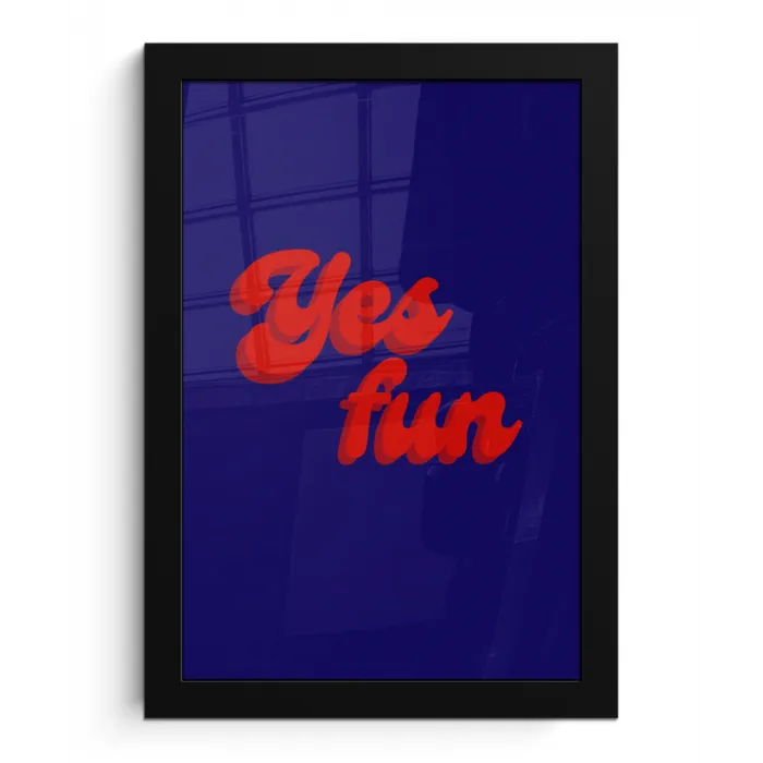 Blauw - Rood - Yes fun - 3D fotolijst zwart zonder passe partout klein -3d
