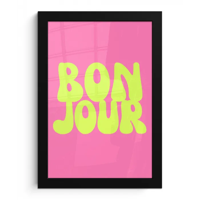 Bonjour - Roze - Fel groen fotolijst zwart zonder passe partout klein -3d
