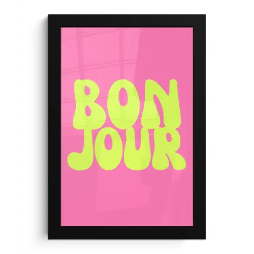 Bonjour - Roze - Fel groen fotolijst zwart zonder passe partout klein -3d