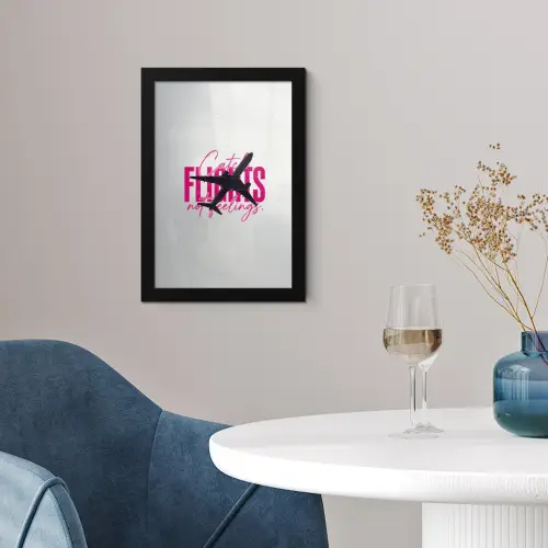 Catch flights not feelings - Vliegtuig - Roze fotolijst zwart zonder passe partout klein -sfeer4
