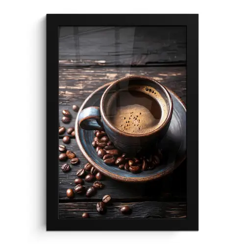 Kop - Koffie - Hout - Bonen fotolijst zwart zonder passe partout klein -3d